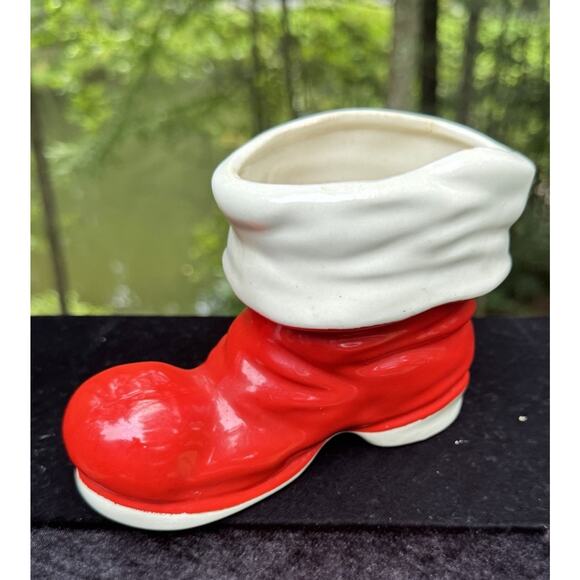 Unbranded Other - Vintage Red Ceramic Santa Clause Boot Christmas Planter Hand Painted Nice!